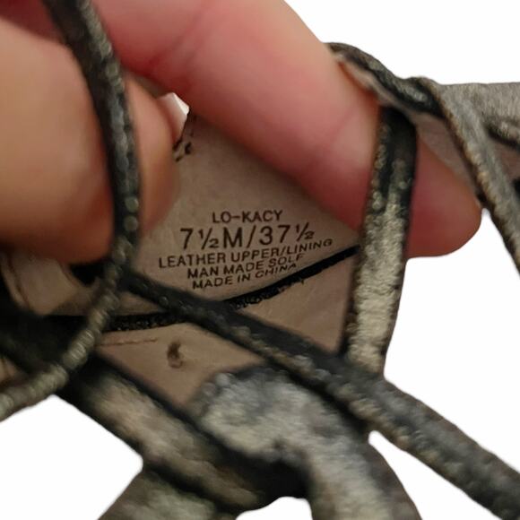 LOUISE ET CIE Caged Sandals Lo-Kacy Leather Silver Metallic Lace Up Zip 7.5 EUC - Picture 8 of 11